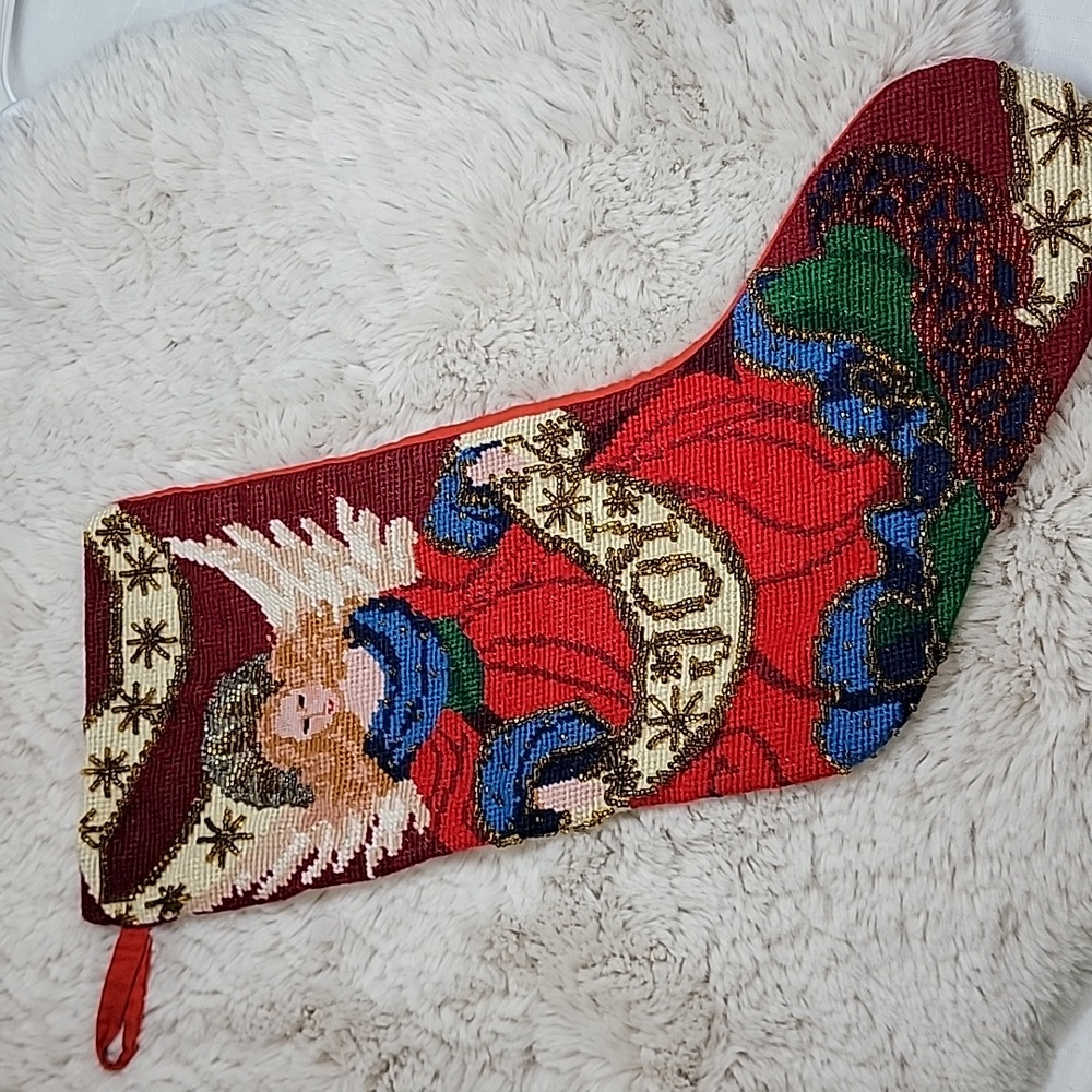 Needlepoint Beaded Angel Stocking  Bin8
